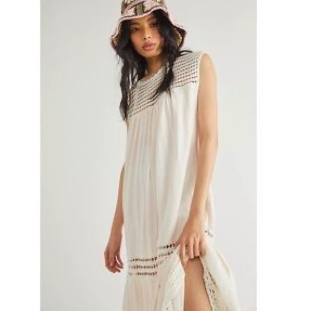 Free People Cream and Light Pink Crochet-Trim Maxi Dress - Picture 5 of 8